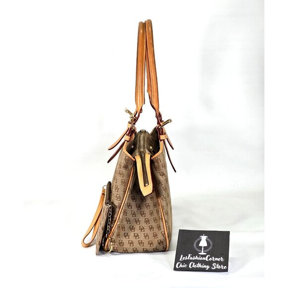 Dooney and Bourke Mocha Signature Monogram Logo Purse Satchel Medium 1701 - Picture 12 of 16